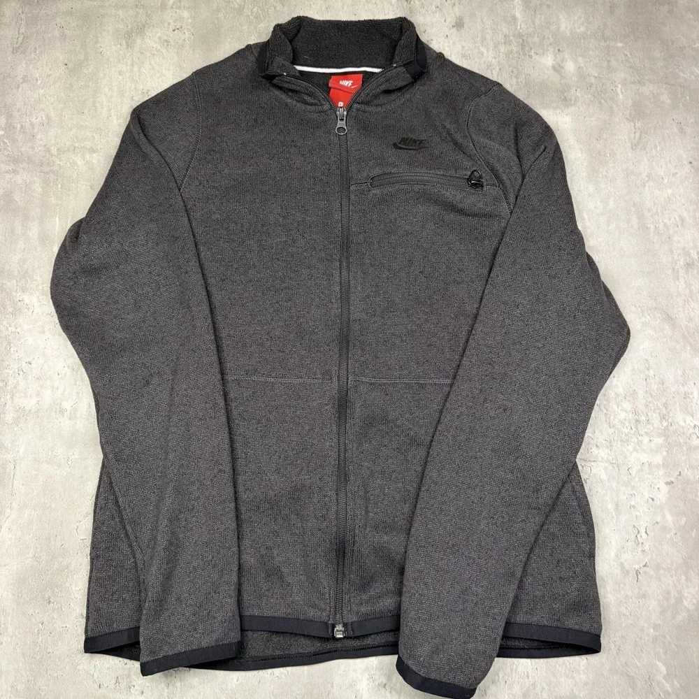 Nike Full Zip Knit Sweater Tech Fleece Jacket Black Women's Large Pockets
